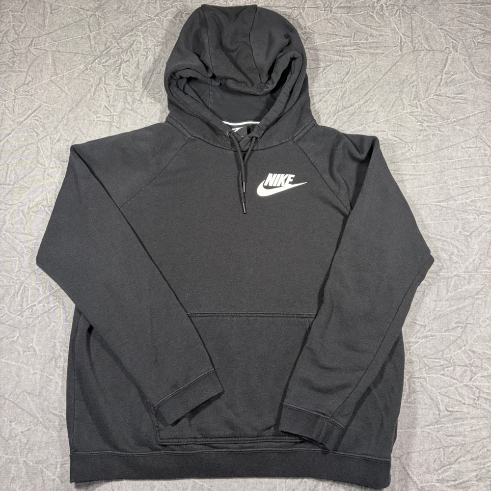 Nike Hoodie Youth Large Black Sportswear Essential Pullover Logo Fleece Raglan